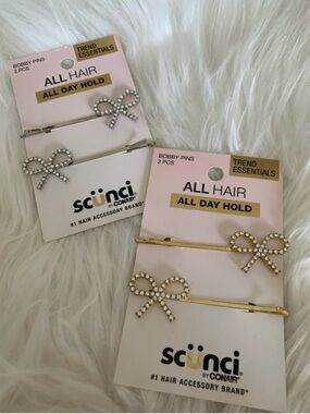 Scunci Rhinestone Bow Bobby Pins - Gold and Silver NWT
